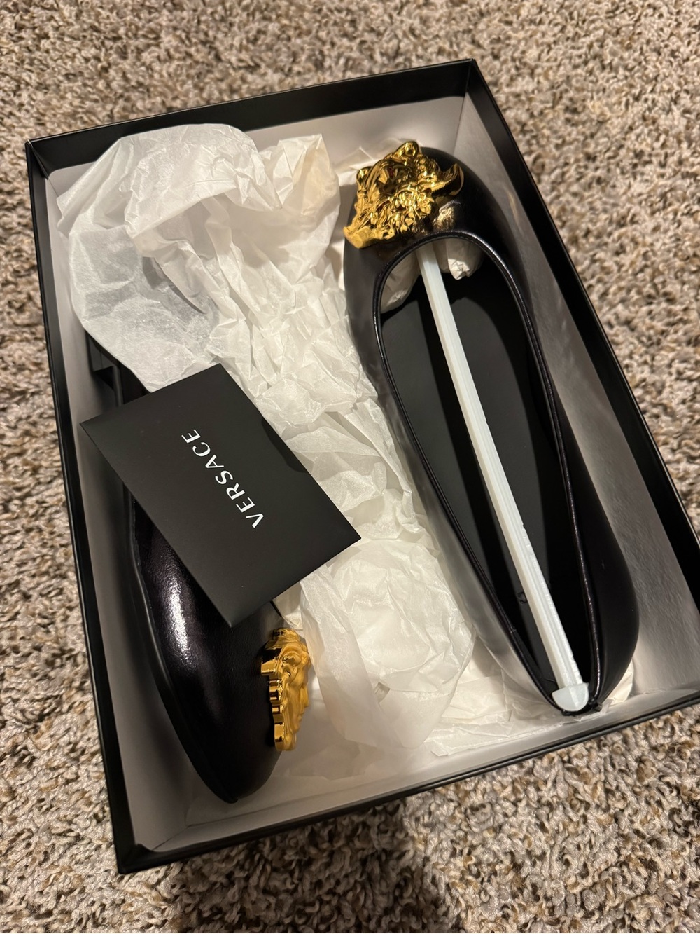 Girls Versace Black Leather Medusa Ballet Flats
